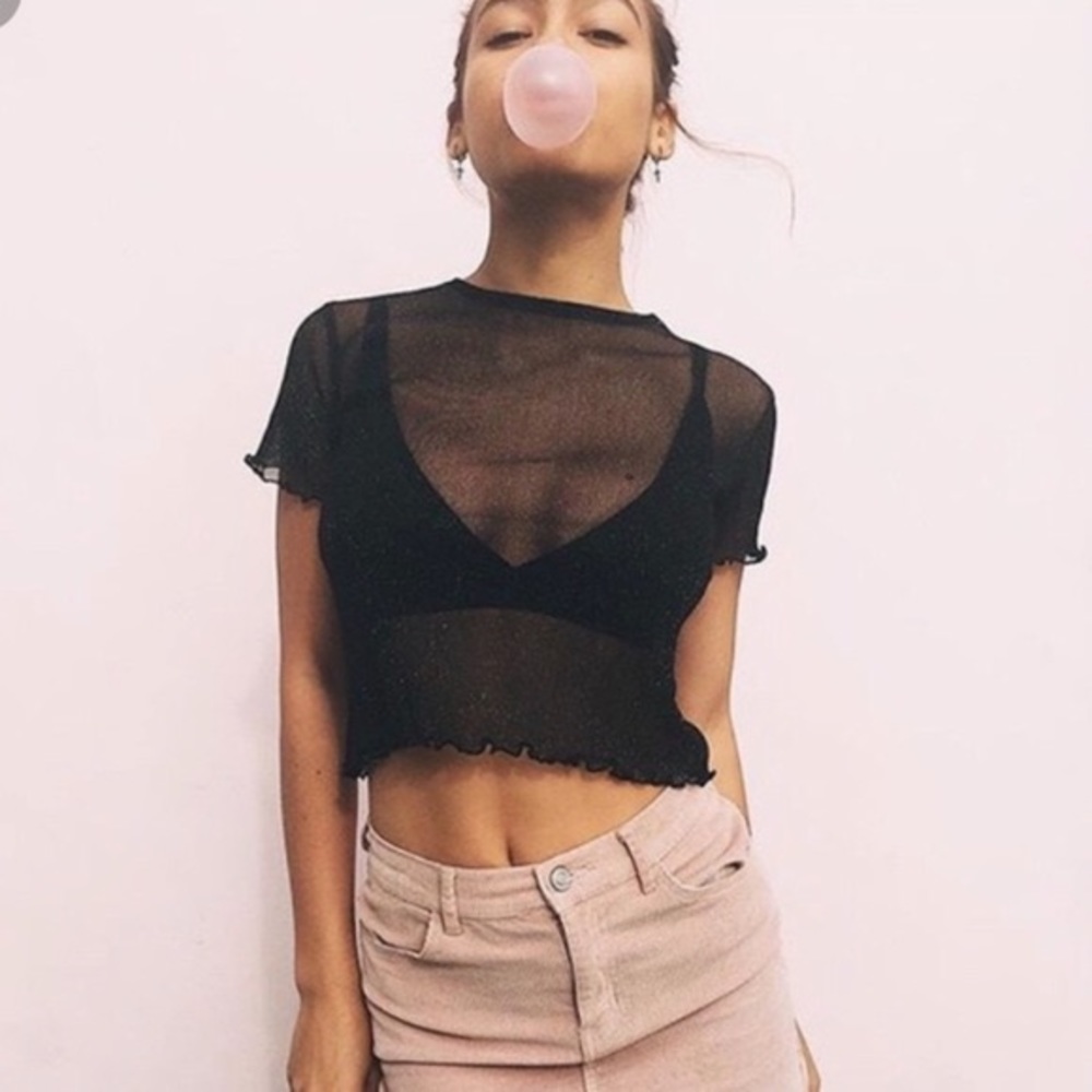 Brandy Melville Rene Glitter Short Sleeve Top